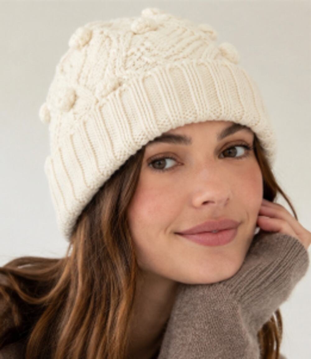 Madewell Bobble Stitch Beanie Antique Cream 100% Wool Cable Knit NWT